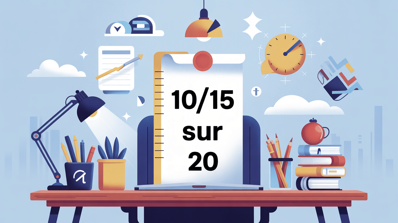 10/15 sur 20 illustration note scolaire réussite