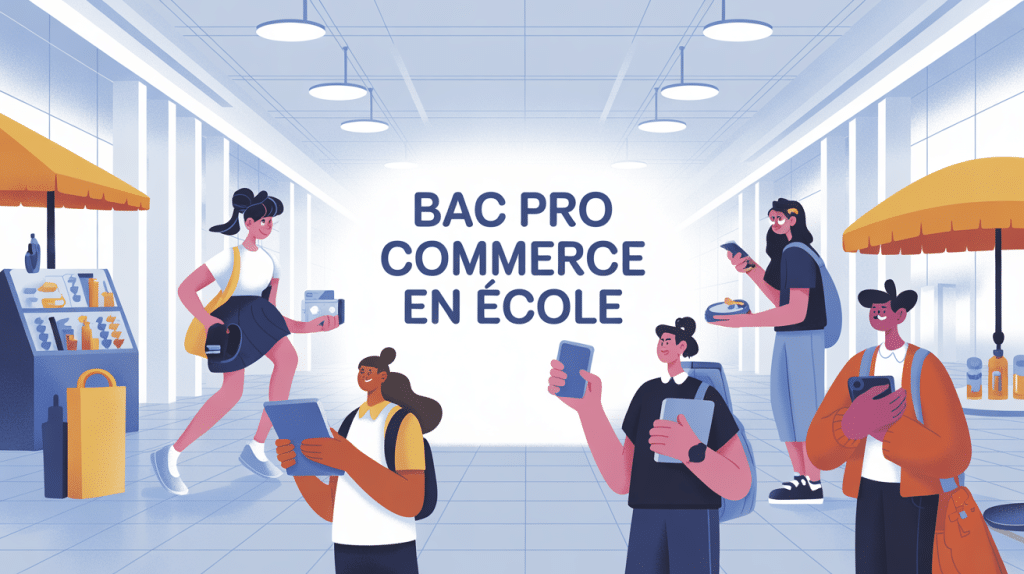 illustration moderne bac pro commerce ecole étudiants hall lumineux