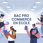 illustration moderne bac pro commerce ecole étudiants hall lumineux
