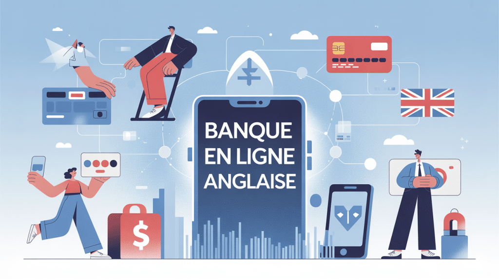 illustration banque en ligne anglaise style vectoriel épuré