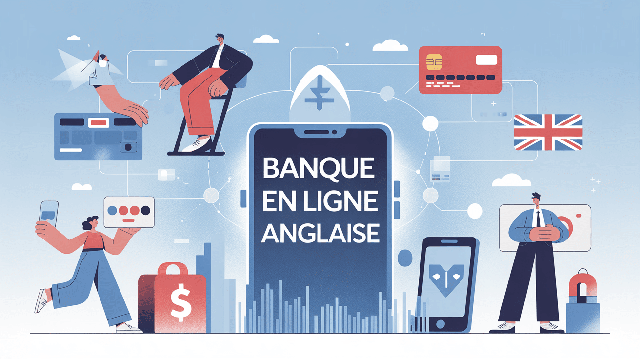 illustration banque en ligne anglaise style vectoriel épuré