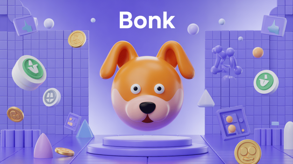 bonk memecoin 3D stylisé blockchain solana
