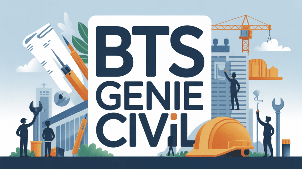Illustration BTS en genie civil avec plans et chantier