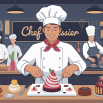 chef patissier moderne préparant dessert créatif