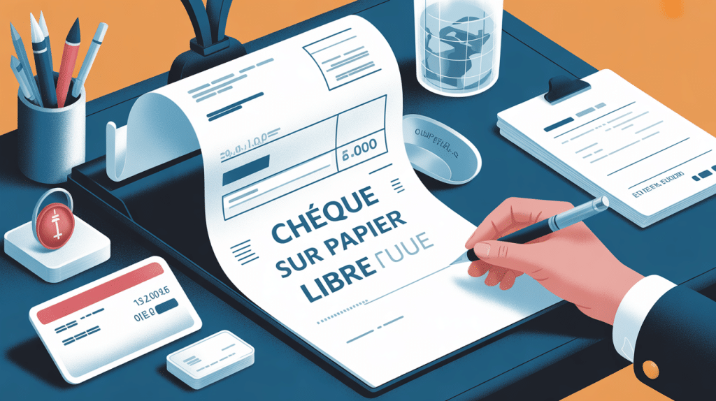 illustration cheque sur papier libre avec feuille blanche et éléments bancaires