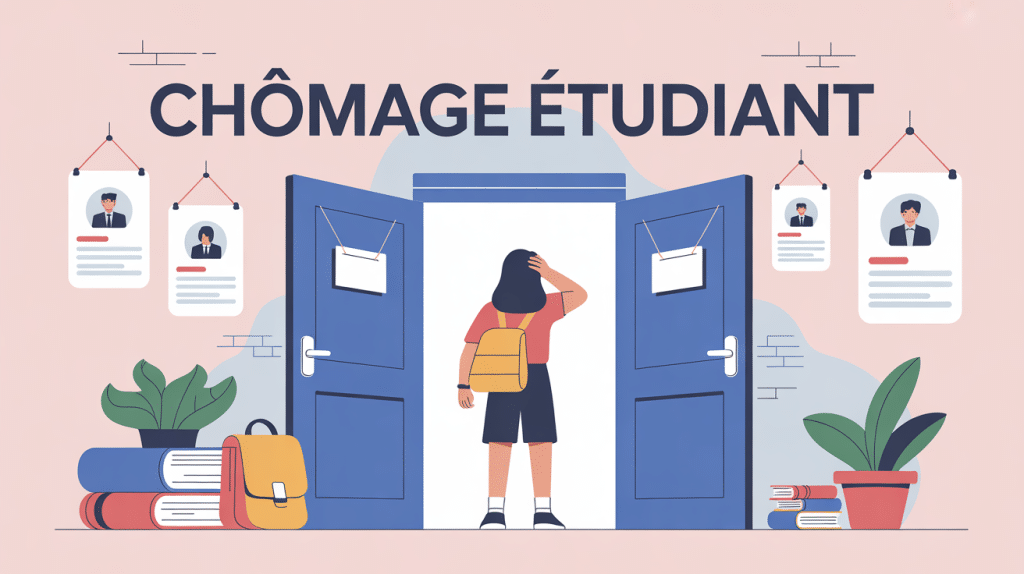 illustration chomage etudiant jeune devant portes closes