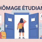 illustration chomage etudiant jeune devant portes closes