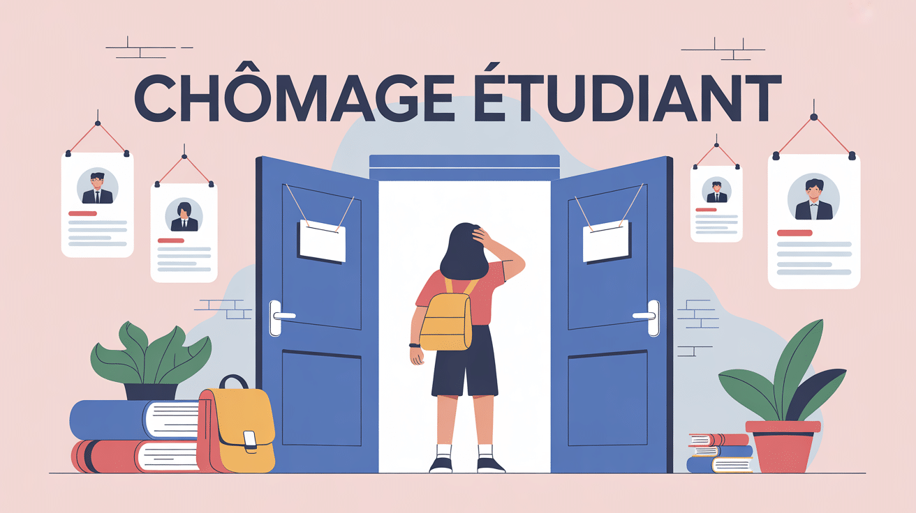 illustration chomage etudiant jeune devant portes closes