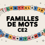 Illustration ludique familles de mots ce2 avec enfants et cartes