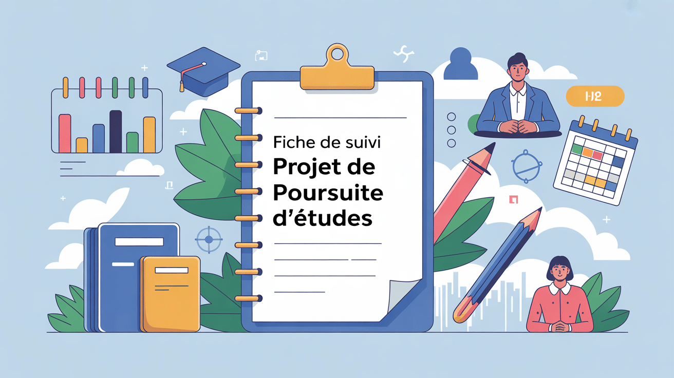 fiche de suivi d'un projet de poursuite d'études en illustration centrale avec étudiants et calendrier