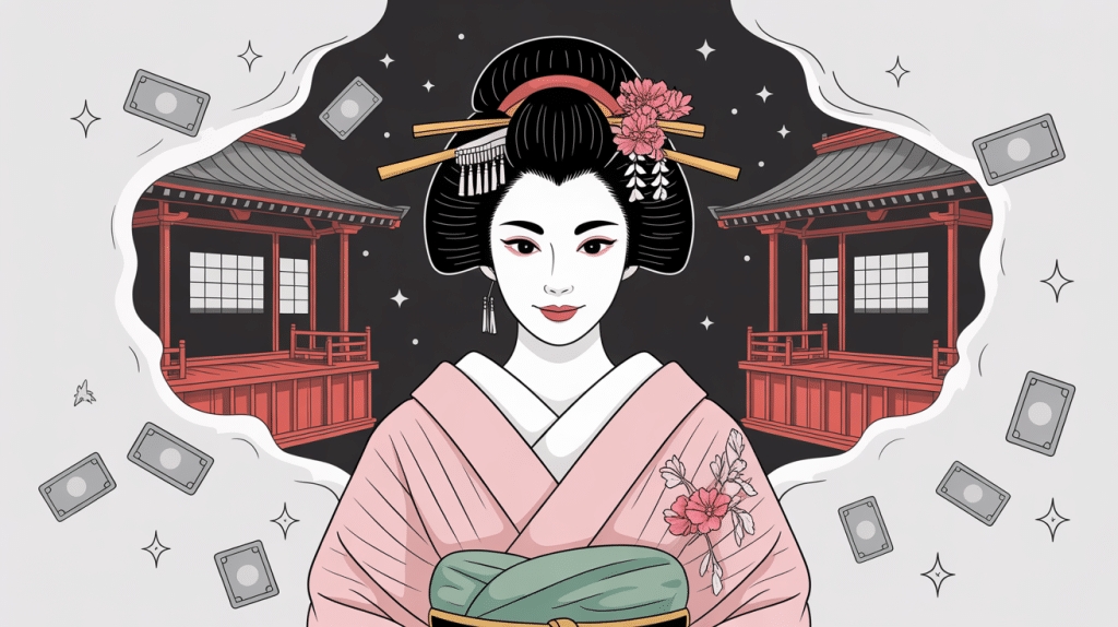 illustration geisha salaire kimono argent