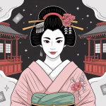 illustration geisha salaire kimono argent