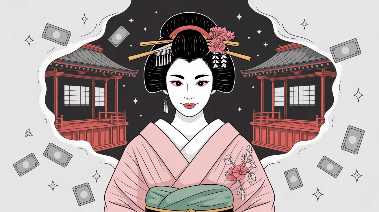 illustration geisha salaire kimono argent