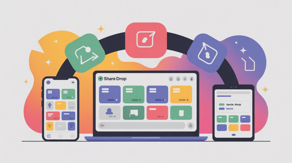Illustration partage fichiers sans fil share drop