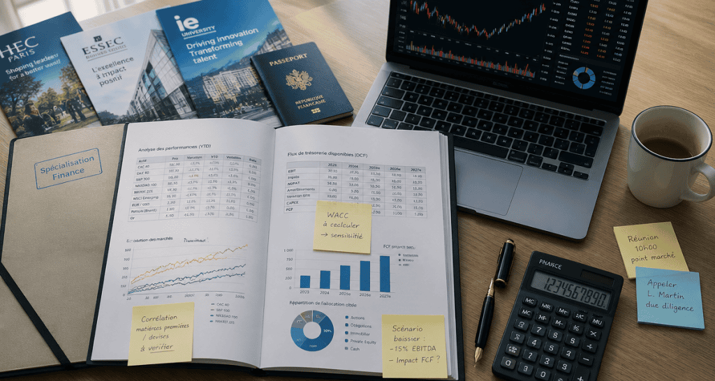 etude en finance bureau dossiers graphiques