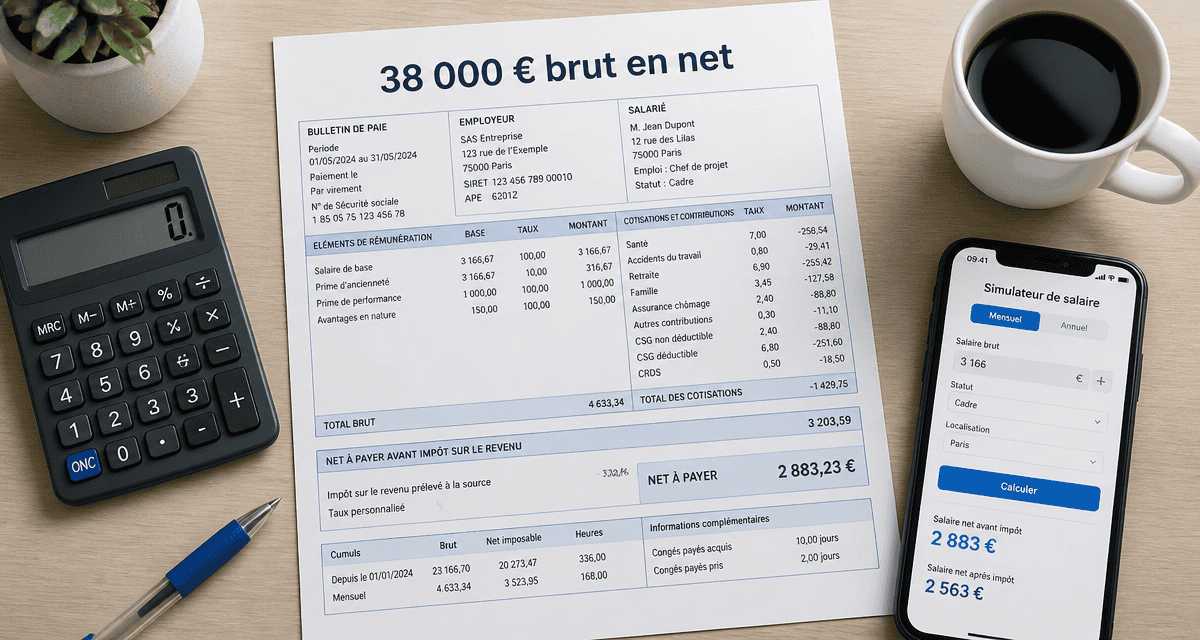 38k brut en net fiche de paie sur bureau