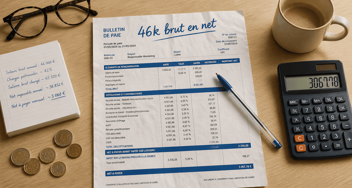 46k brut en net fiche de paie sur bureau