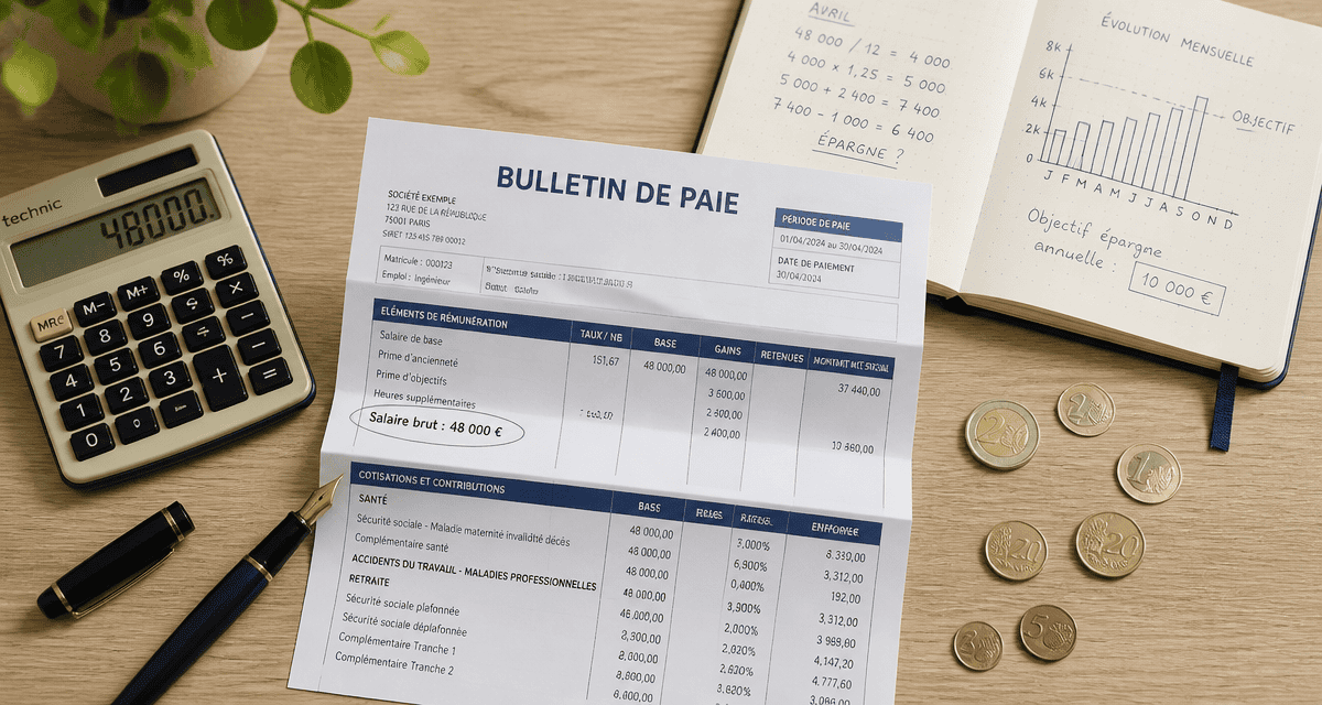 48000 brut en net fiche de paie française