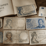 billet de banque France anciens et abîmés sur table