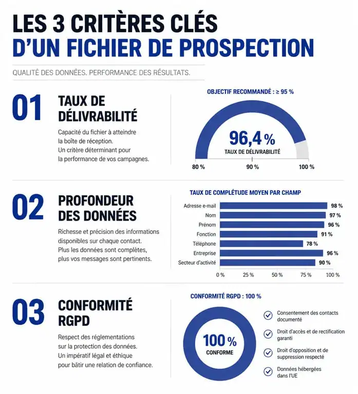 Infographie sur les critères de qualité pour l'achat d'un fichier de prospection B2B