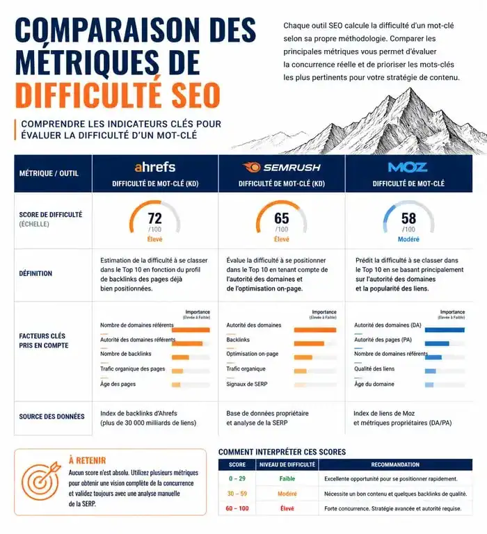 Comparatif des indicateurs de difficulté SEO et facteurs de classement