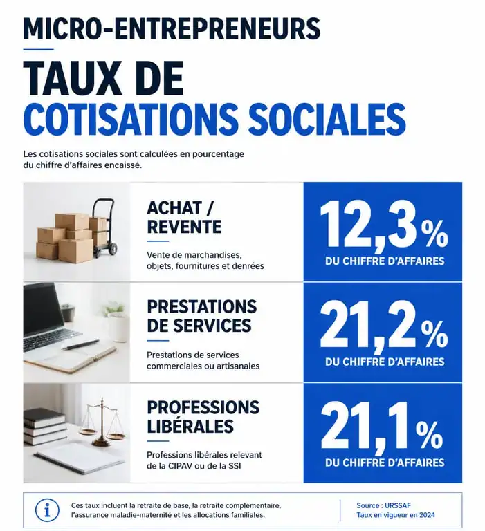Tableau des taux de cotisations sociales pour un job complément de salaire en micro-entreprise