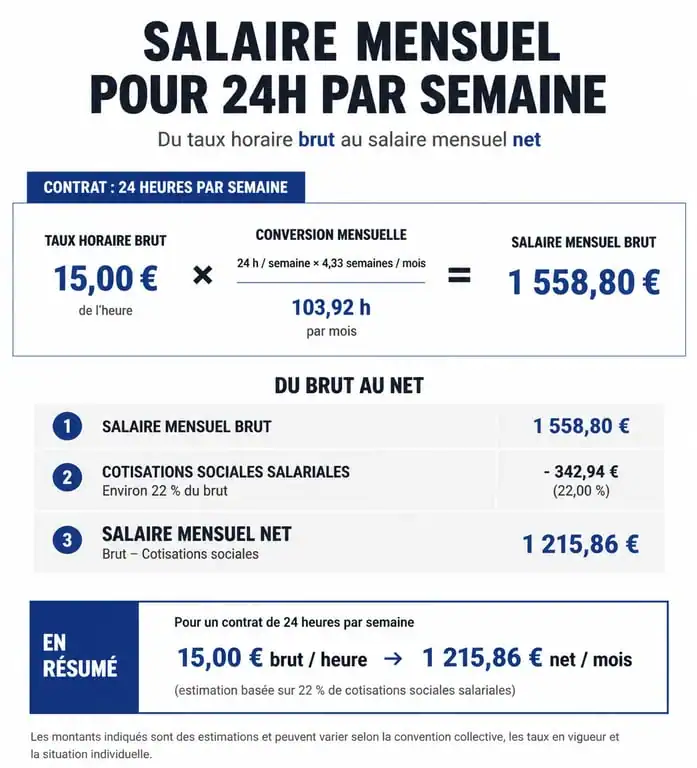 Infographie du calcul de salaire pour un contrat de 24 heures par semaine