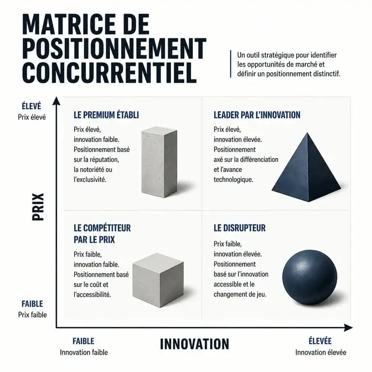Schéma de mapping concurrentiel illustrant le positionnement d'une entreprise sur un marché