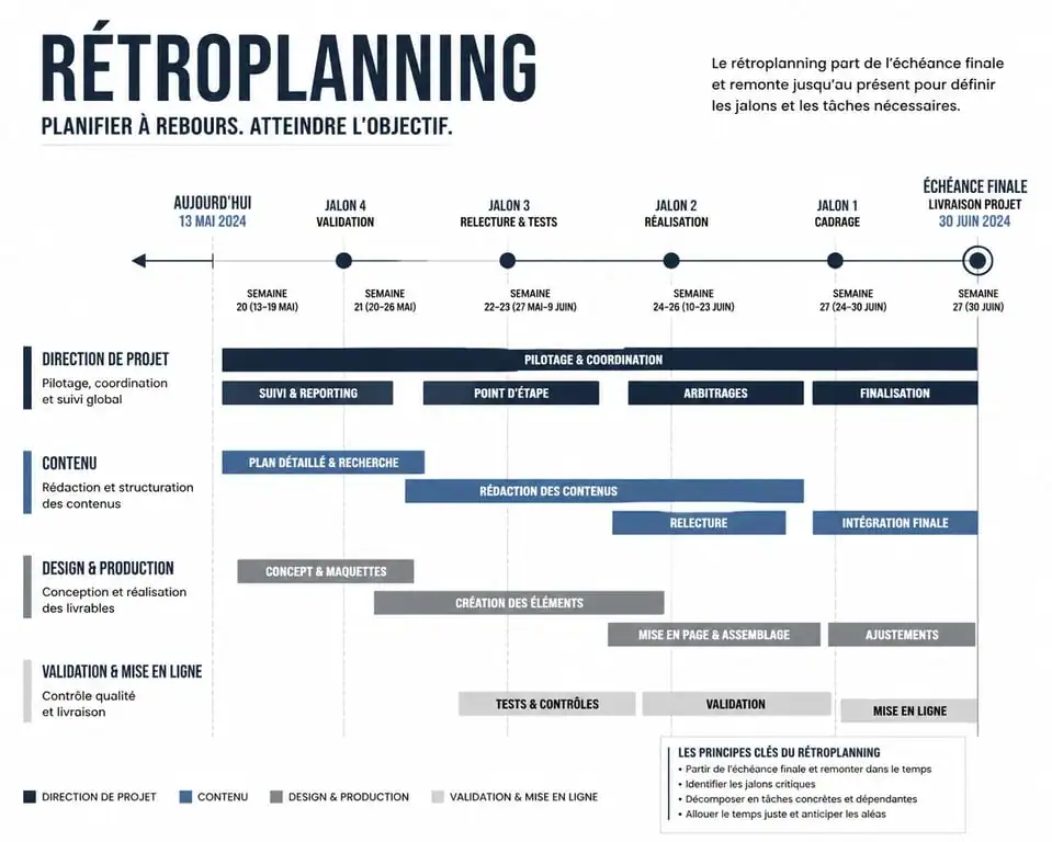 Schéma du processus de rétroplanning pour logiciel de gestion de projet