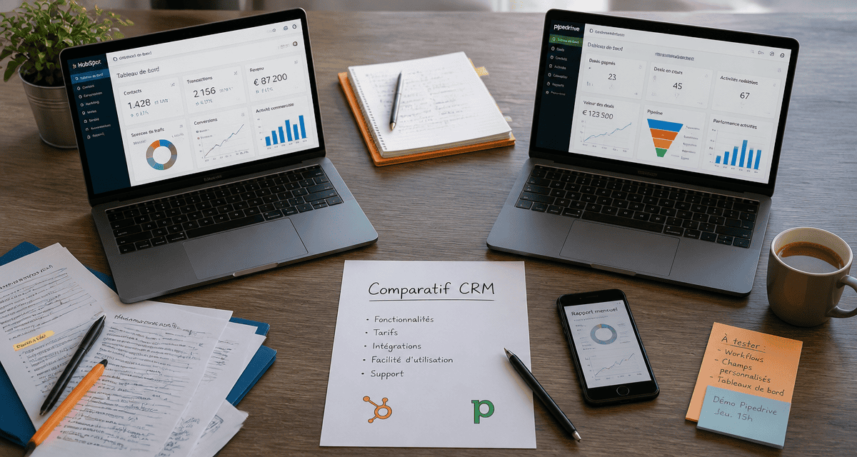 Comparatif hubspot ou pipedrive sur bureau moderne