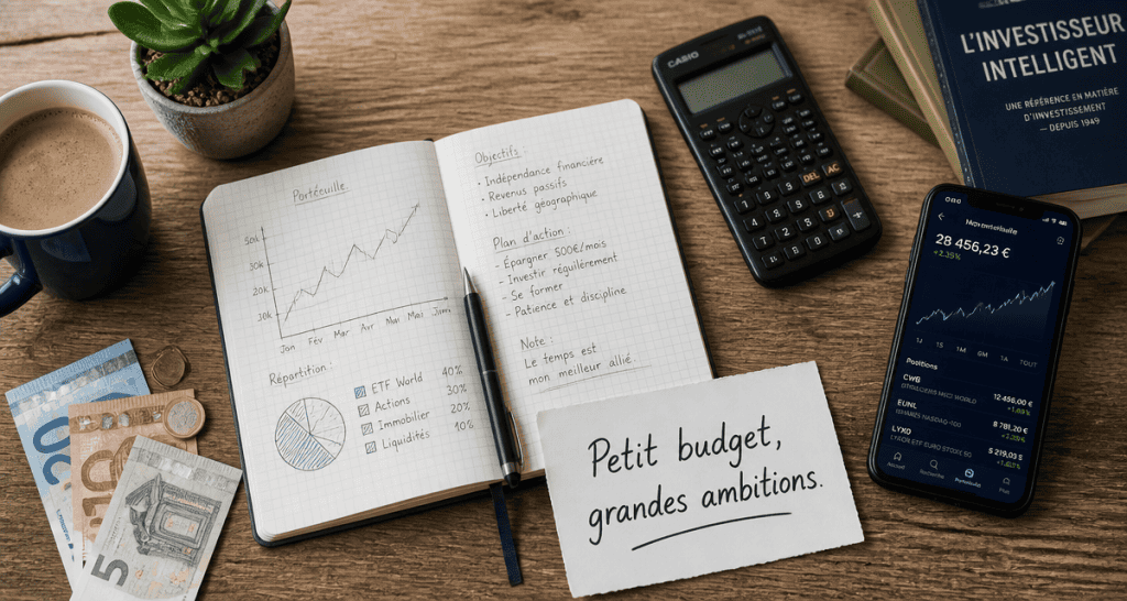 investir en bourse petit budget bureau graphique