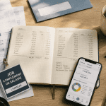 bureau avec badge job complément de salaire et gestion de budget