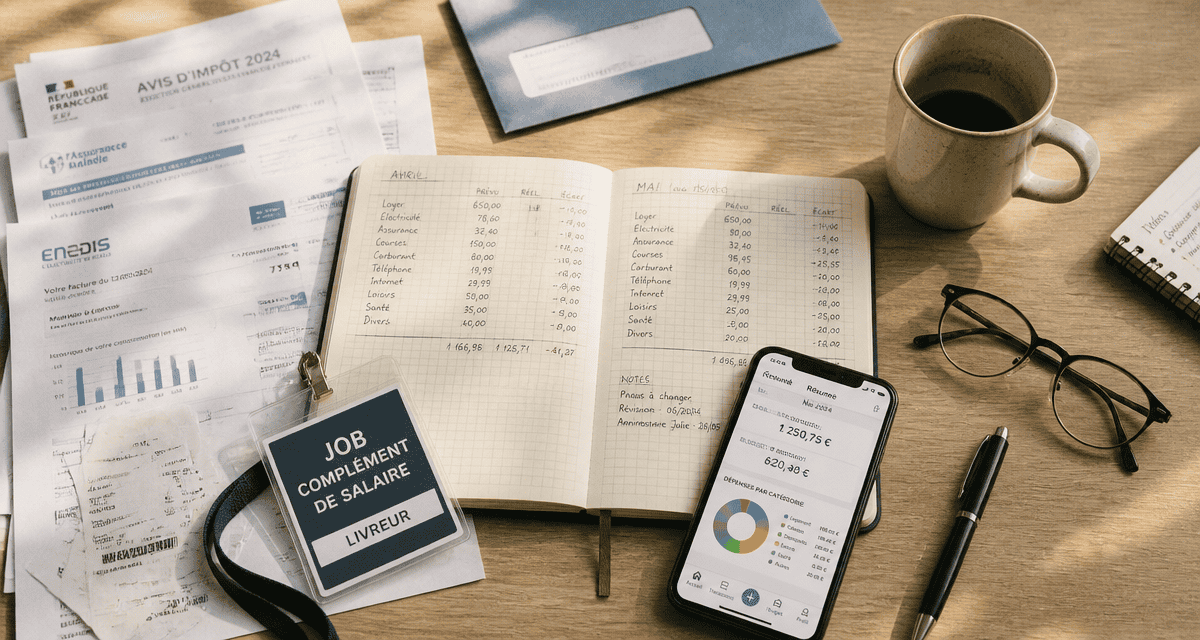 bureau avec badge job complément de salaire et gestion de budget