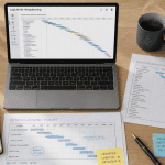 logiciel retroplanning sur bureau avec diagramme de Gantt