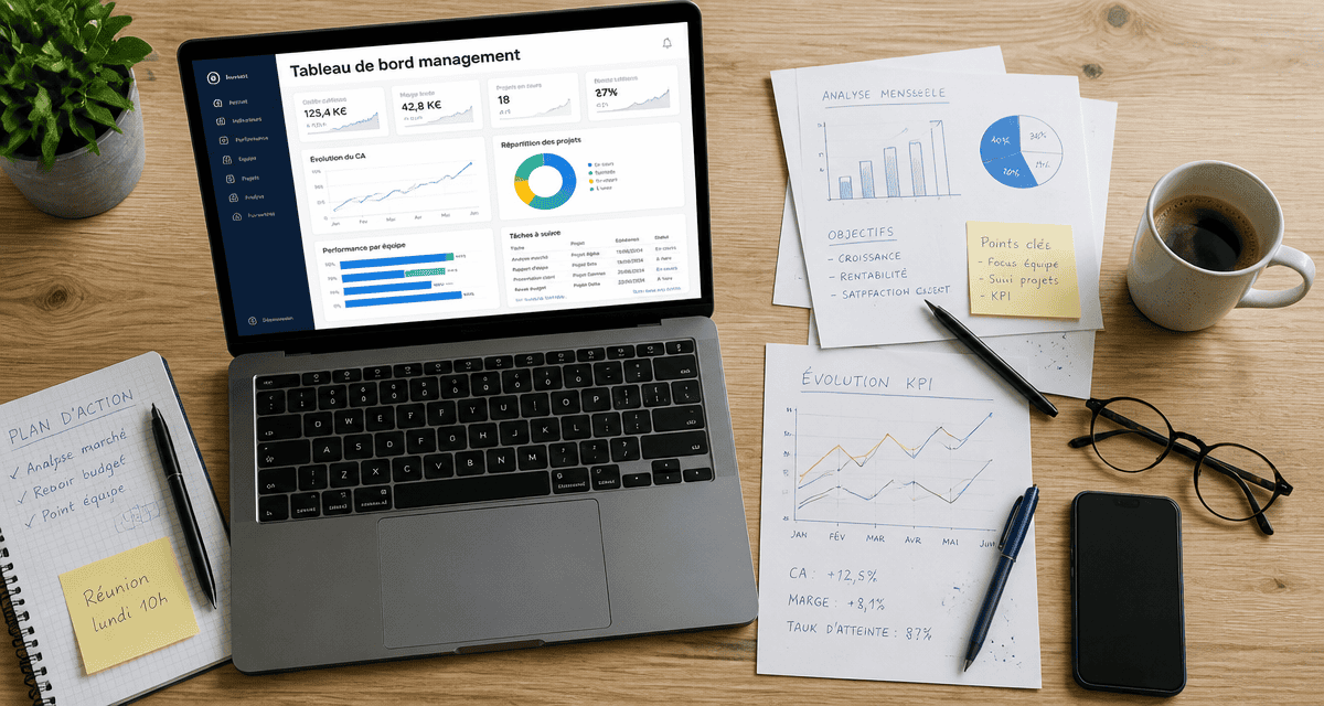management tableau de bord sur bureau avec graphiques