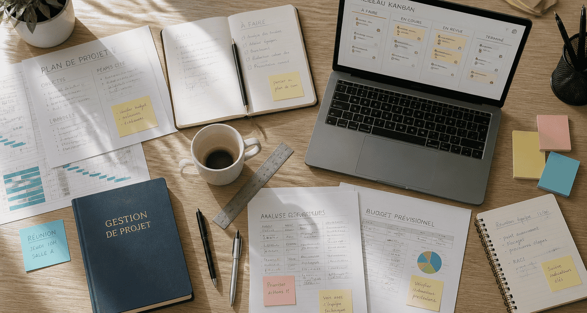 bureau avec methode gestion de projet et tableau kanban