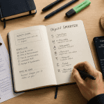 bureau organisé objectif smarter carnet et graphique