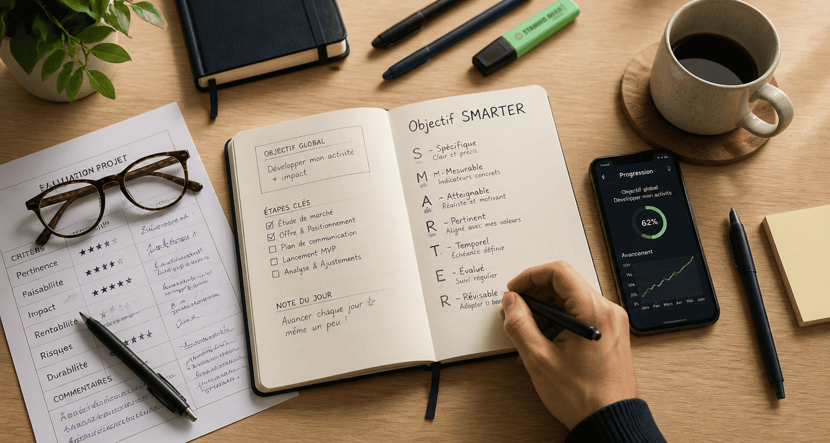 bureau organisé objectif smarter carnet et graphique