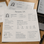 bureau avec fiches persona ux et carnet