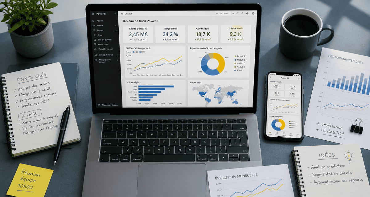 Power BI tableau de bord avec KPI et graphiques