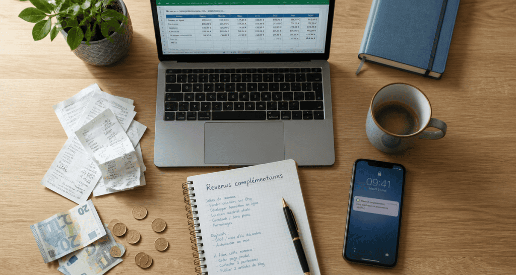 bureau avec outils pour revenus complémentaires