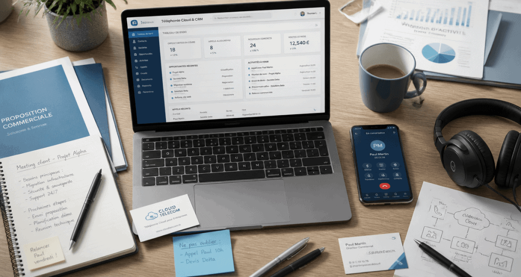Bureau moderne avec outils de téléphonie pour votre équipe commerciale