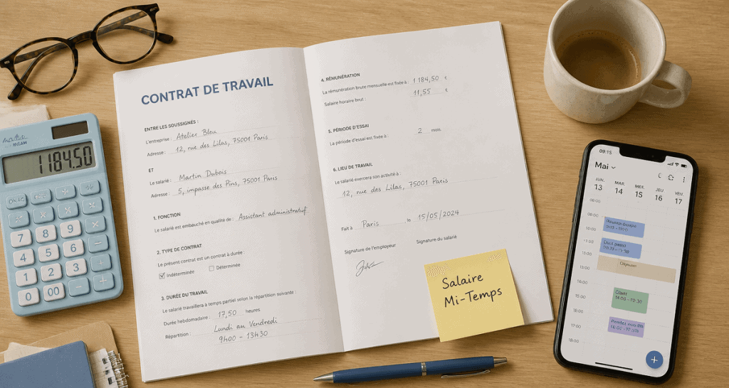 travail à mi temps salaire calcul sur bureau