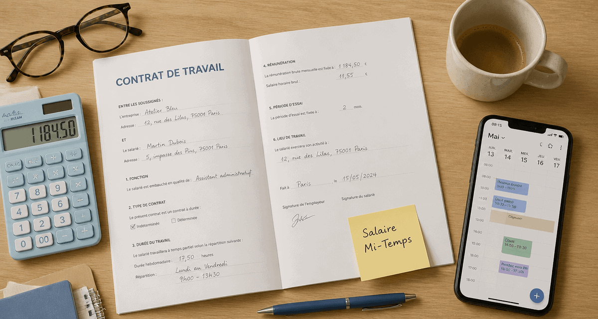 travail à mi temps salaire calcul sur bureau