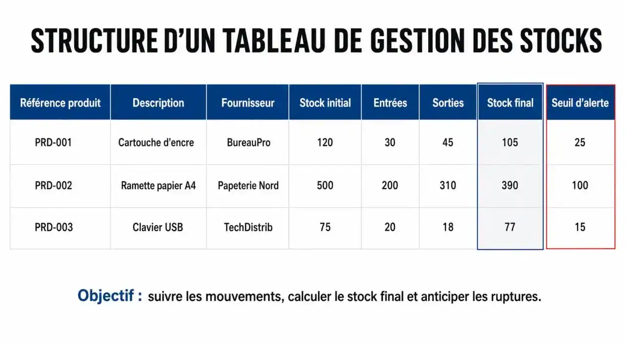 Structure d'un tableau de gestion des stocks Excel efficace