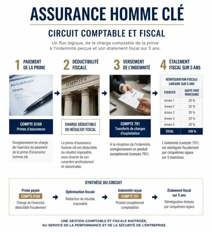 Schéma du circuit comptable et fiscal de l'assurance homme clé pour entreprise