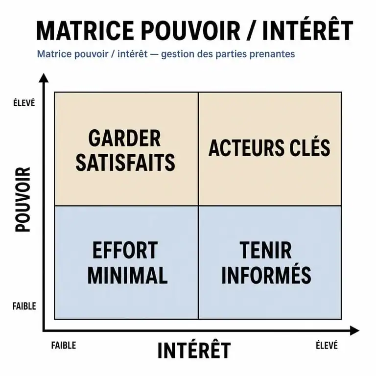 Matrice Pouvoir Intérêt pour la gestion des parties prenantes d'un projet