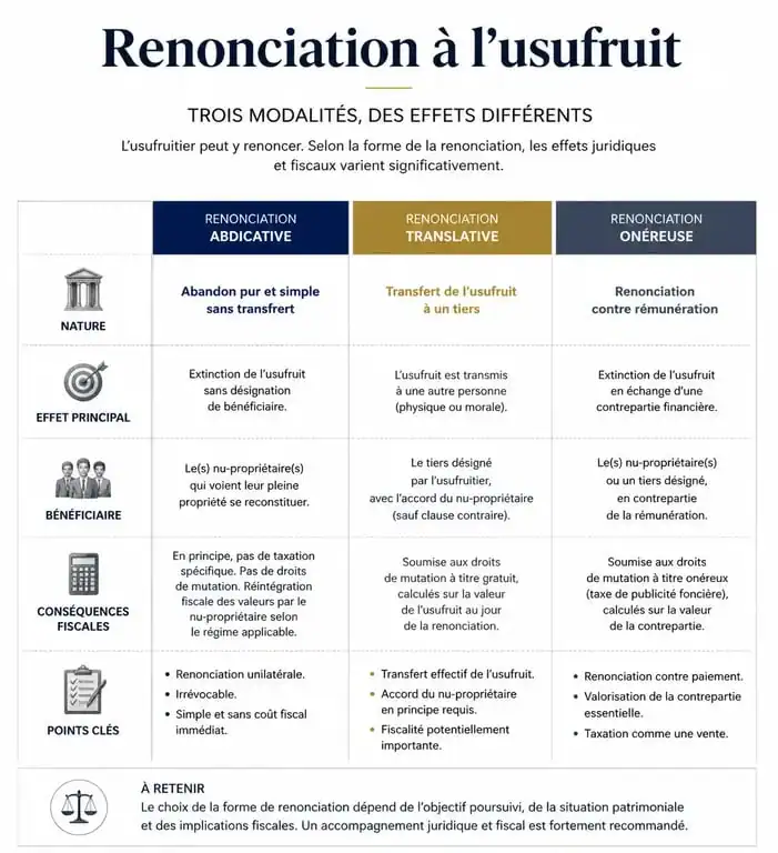 Tableau comparatif des types de renonciation à l'usufruit à 80 ans