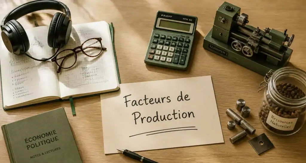 facteurs de production exemple sur un bureau avec objets