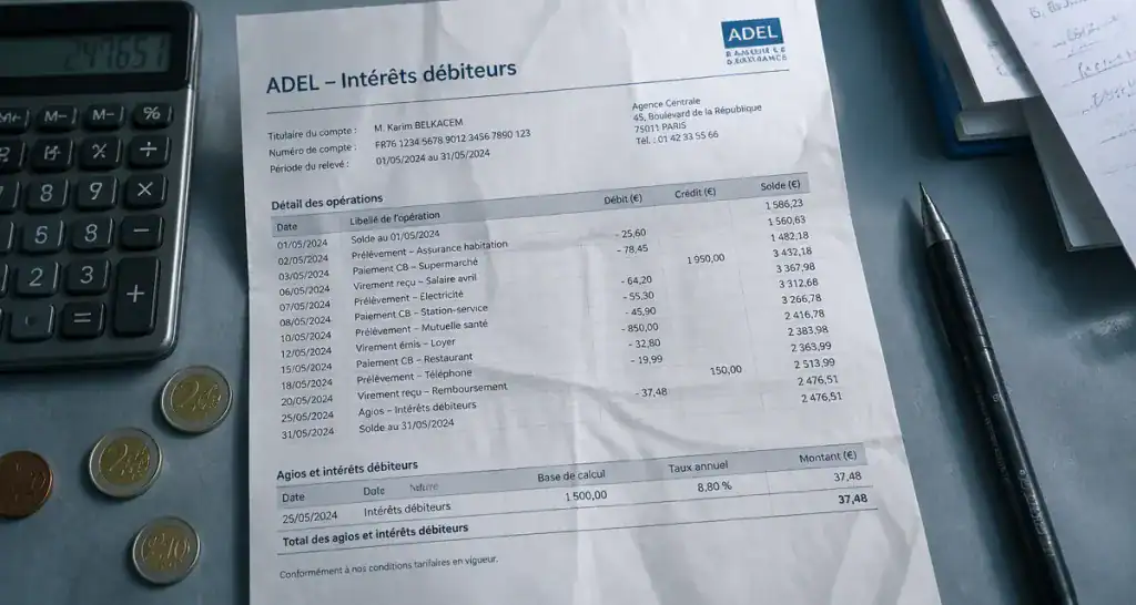 interet sur compte de particulier adel sur relevé bancaire